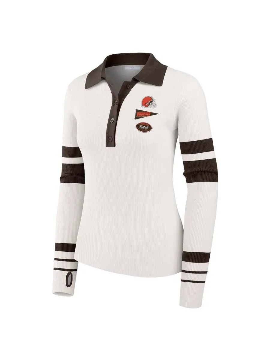Свитер-поло женский с принтом Cleveland Browns, модель Ribbed Henley Polo WEAR by Erin Andrews — изображение 2 из 5, белый