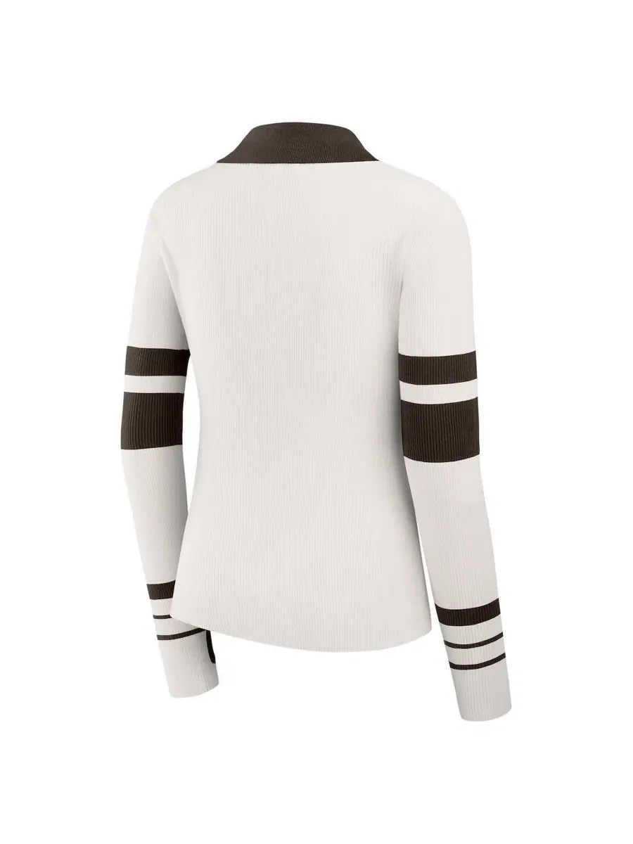 Свитер-поло женский с принтом Cleveland Browns, модель Ribbed Henley Polo WEAR by Erin Andrews — изображение 3 из 5, белый