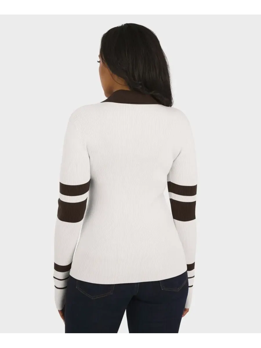 Свитер-поло женский с принтом Cleveland Browns, модель Ribbed Henley Polo WEAR by Erin Andrews — изображение 5 из 5, белый