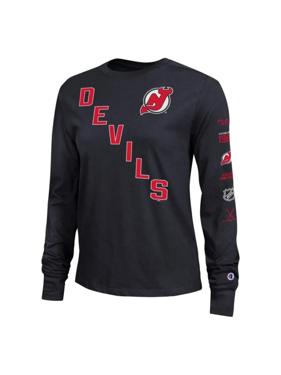 Женская футболка с длинным рукавом с принтом New Jersey Devils Champion — изображение 2 из 3, черный