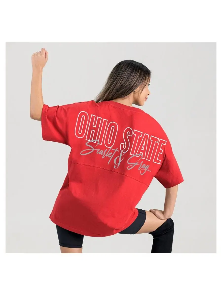 Футболка оверсайз с вышивкой Ohio State Buckeyes Back at Ya Gameday Couture — изображение 2 из 5, алый