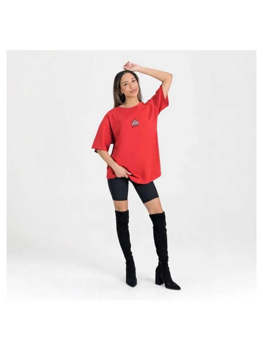 Футболка оверсайз с вышивкой Ohio State Buckeyes Back at Ya Gameday Couture — изображение 3 из 5, алый