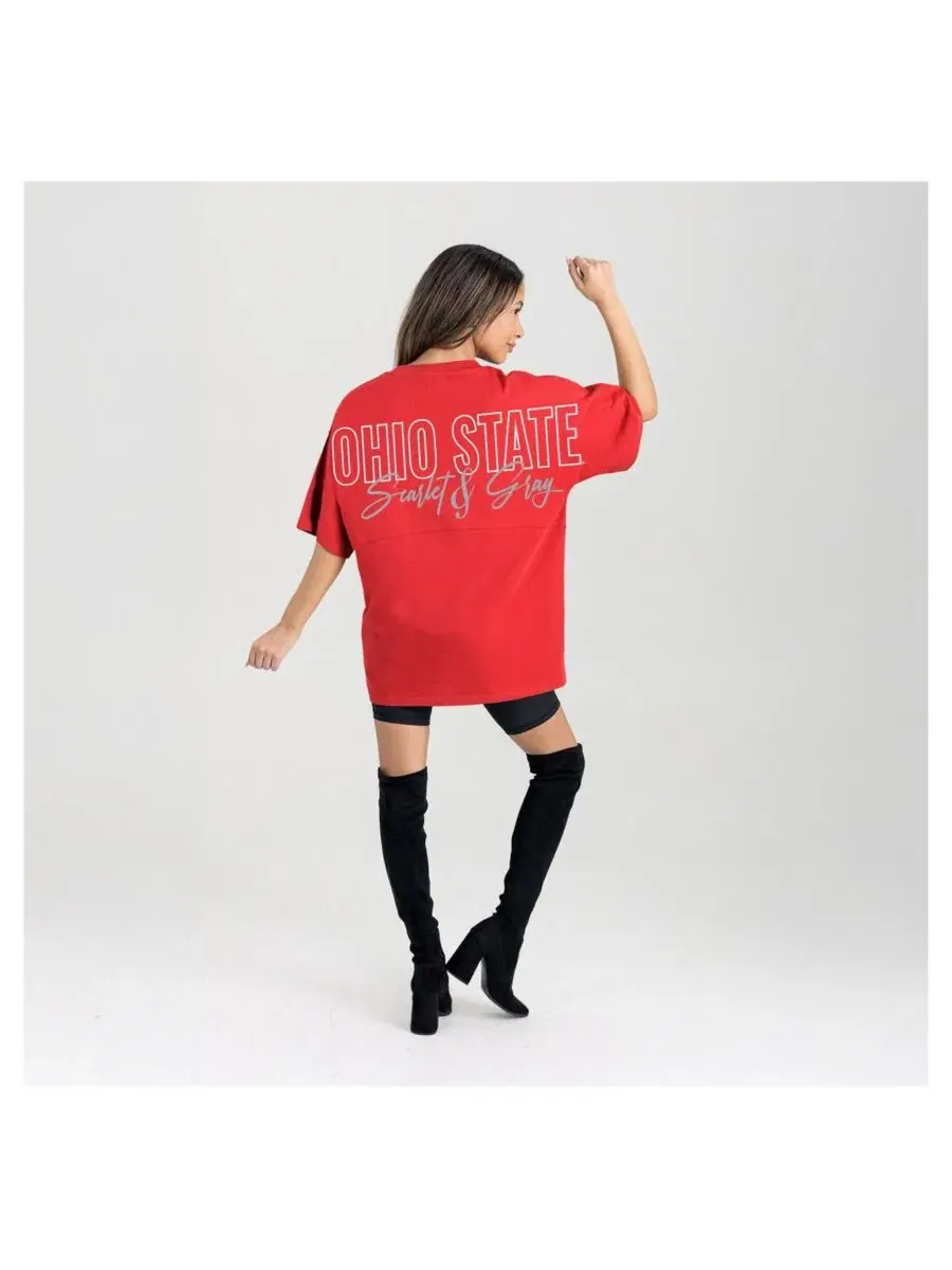 Футболка оверсайз с вышивкой Ohio State Buckeyes Back at Ya Gameday Couture — изображение 4 из 5, алый