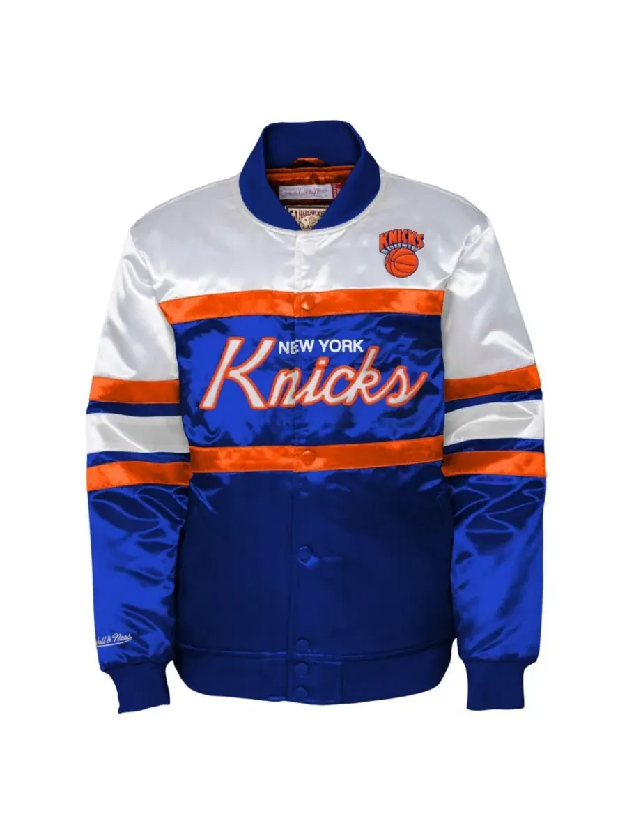 Куртка атласная с полной застежкой на кнопках New York Knicks Mitchell & Ness — изображение 2 из 3, синий