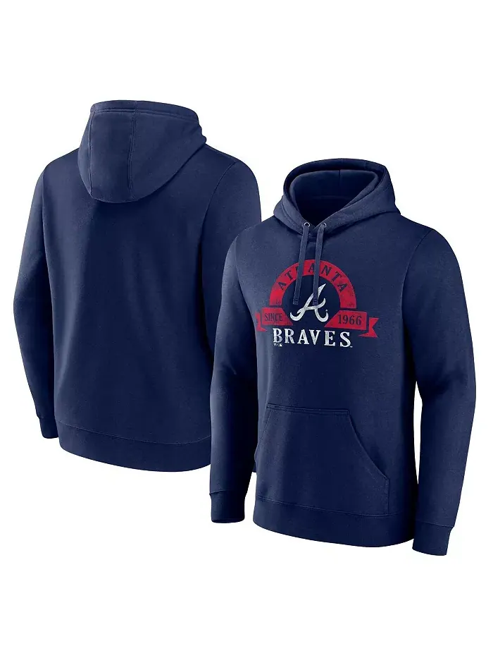 Мужская большая и высокая толстовка с капюшоном Atlanta Braves в темно-синем цвете Fanatics — изображение 1 из 3