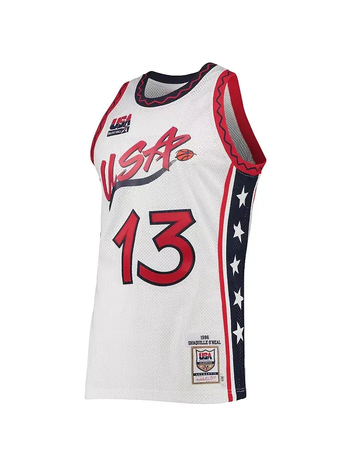 Мужская баскетбольная майка Shaquille O'Neal White USA 1996 Hardwood Classics, подлинная Mitchell & — изображение 2 из 3