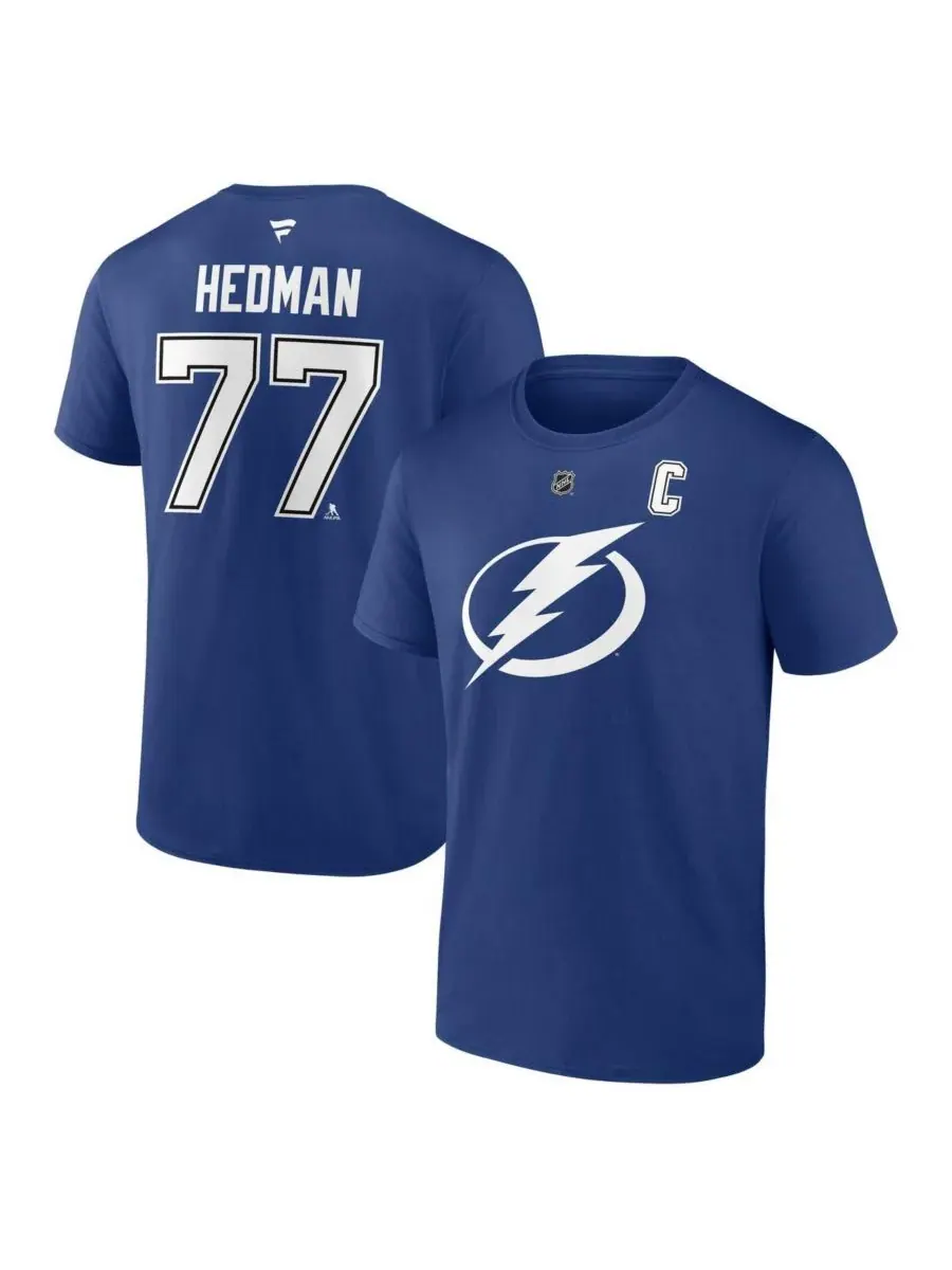 Fanatics Мужская синяя футболка Victor Hedman Tampa Bay Lightning с номером игрока — изображение 1 из 3, синий