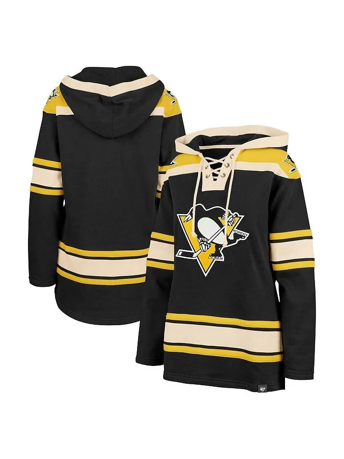 Женский черный пуловер с капюшоном Pittsburgh Penguins Superior со шнуровкой '47 Brand — изображение 1 из 2