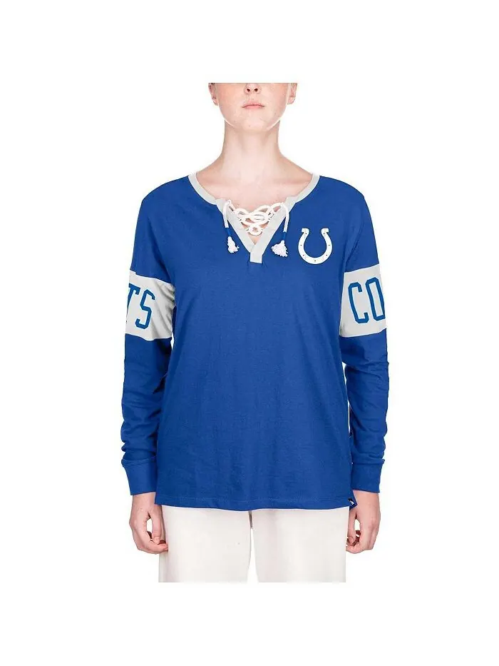 Женская синяя футболка с длинными рукавами и вырезом на шнуровке Indianapolis Colts New Era — изображение 2 из 4, синий