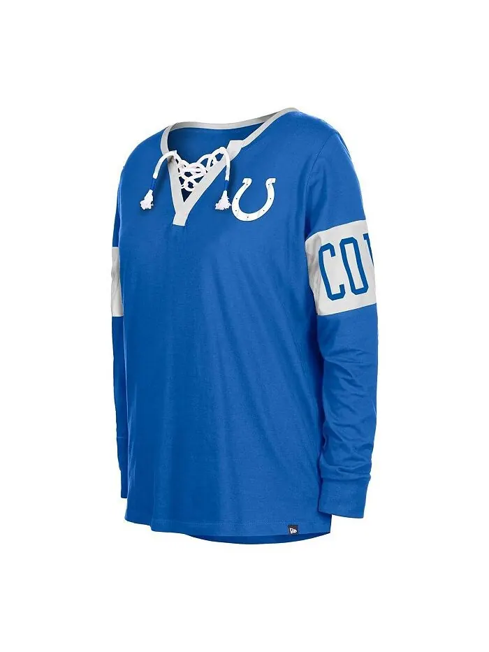 Женская синяя футболка с длинными рукавами и вырезом на шнуровке Indianapolis Colts New Era — изображение 4 из 4, синий