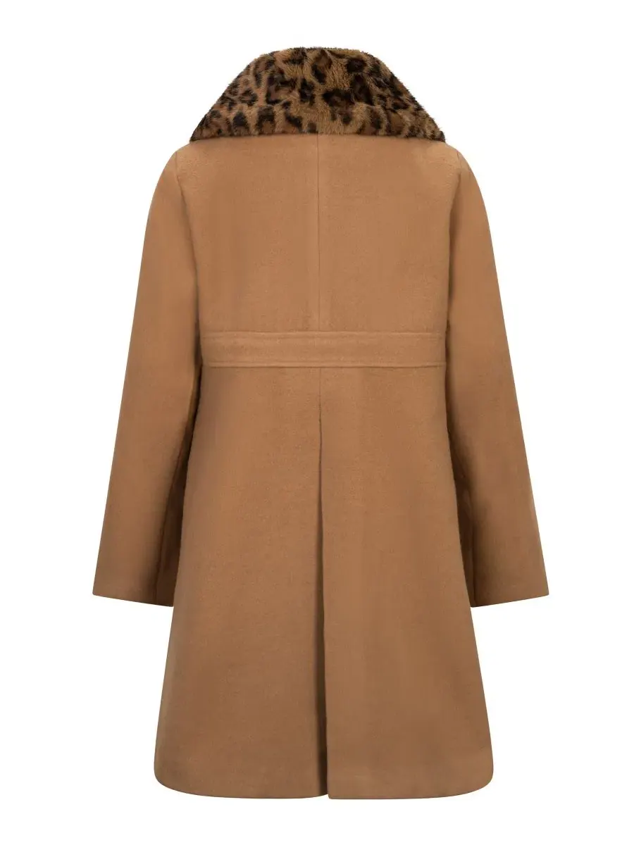 Пальто с двойным бантом и меховым воротником S Rothschild & CO, Camel Leopard — изображение 2 из 3