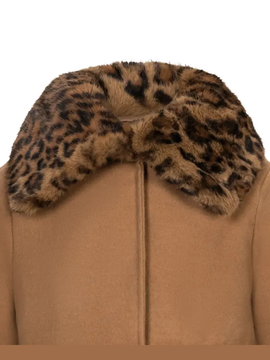 Пальто с двойным бантом и меховым воротником S Rothschild & CO, Camel Leopard — изображение 3 из 3