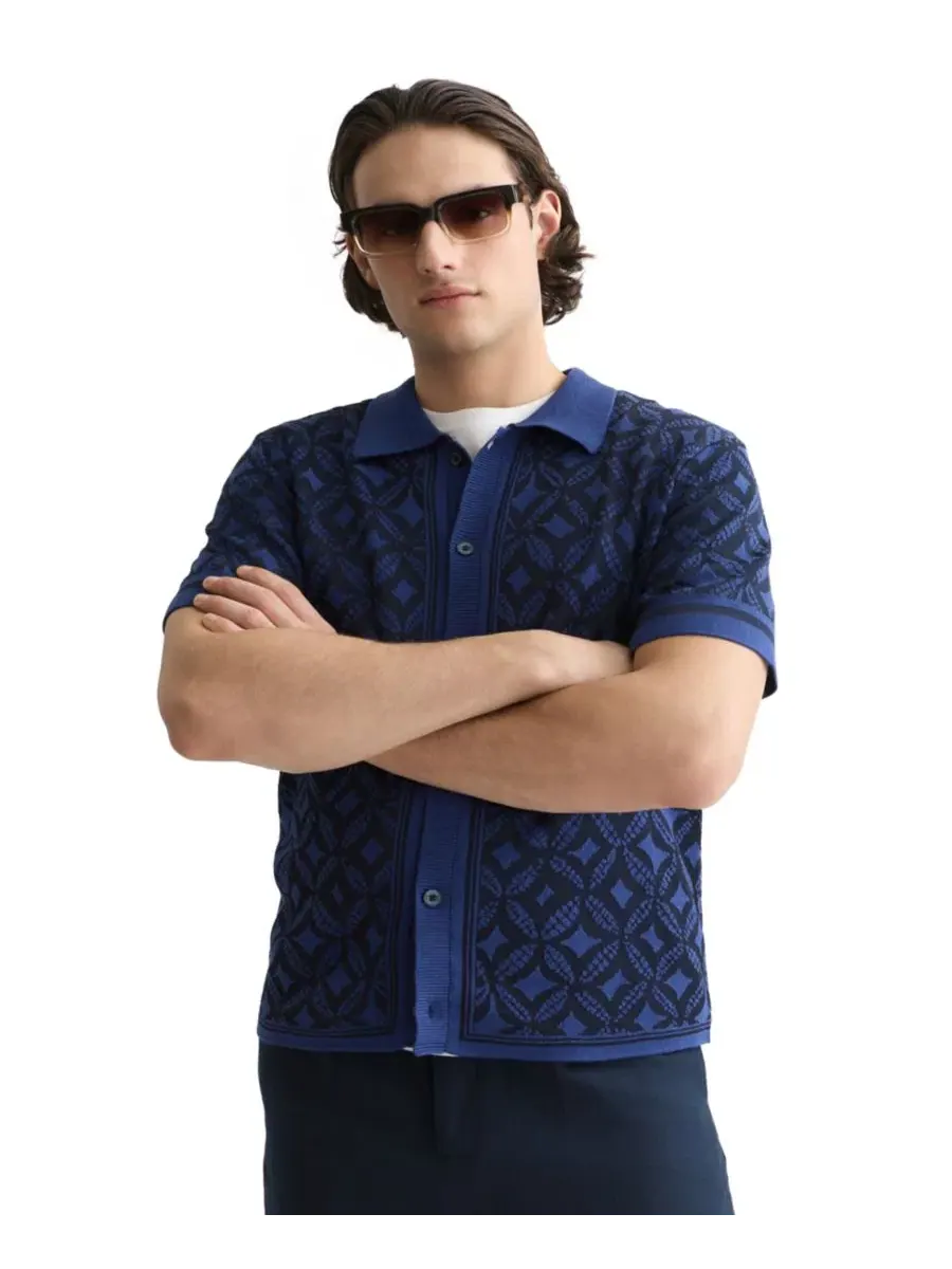 Мужская рубашка с жаккардовым трикотажем, с коротким рукавом SCOTCH & SODA, Tiles Flower Sky Captain — изображение 3 из 6