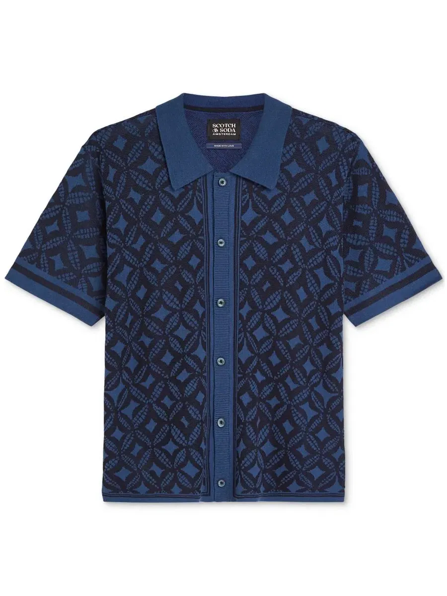 Мужская рубашка с жаккардовым трикотажем, с коротким рукавом SCOTCH & SODA, Tiles Flower Sky Captain — изображение 5 из 6