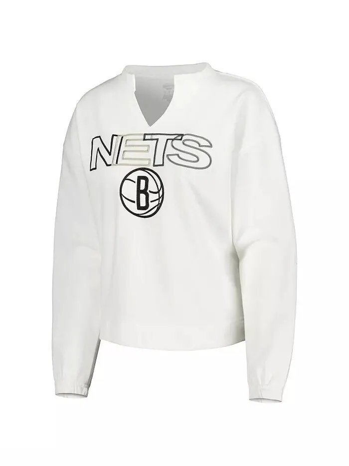 Женская белая футболка с длинным рукавом Brooklyn Nets Sunray Notch Neck Concepts Sport — изображение 2 из 2