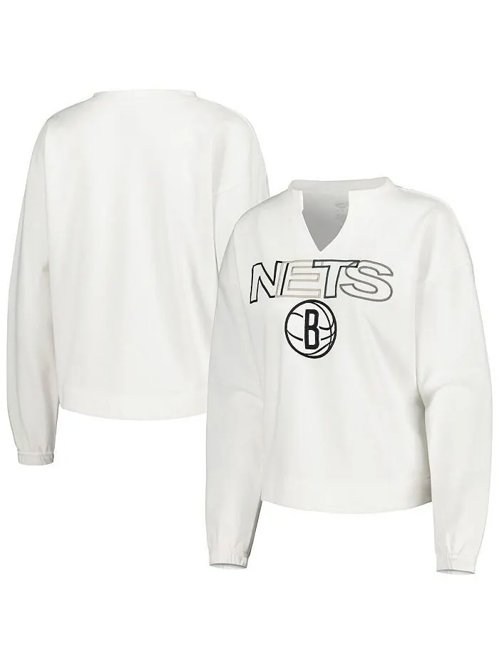 Женская белая футболка с длинным рукавом Brooklyn Nets Sunray Notch Neck Concepts Sport — изображение 1 из 2, белый