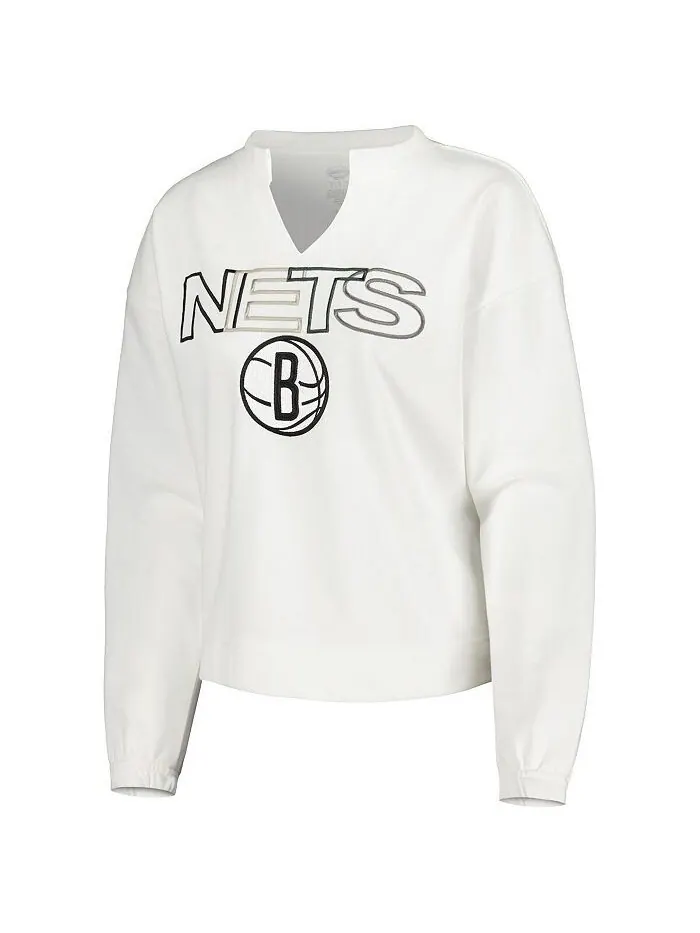Женская белая футболка с длинным рукавом Brooklyn Nets Sunray Notch Neck Concepts Sport — изображение 2 из 2, белый