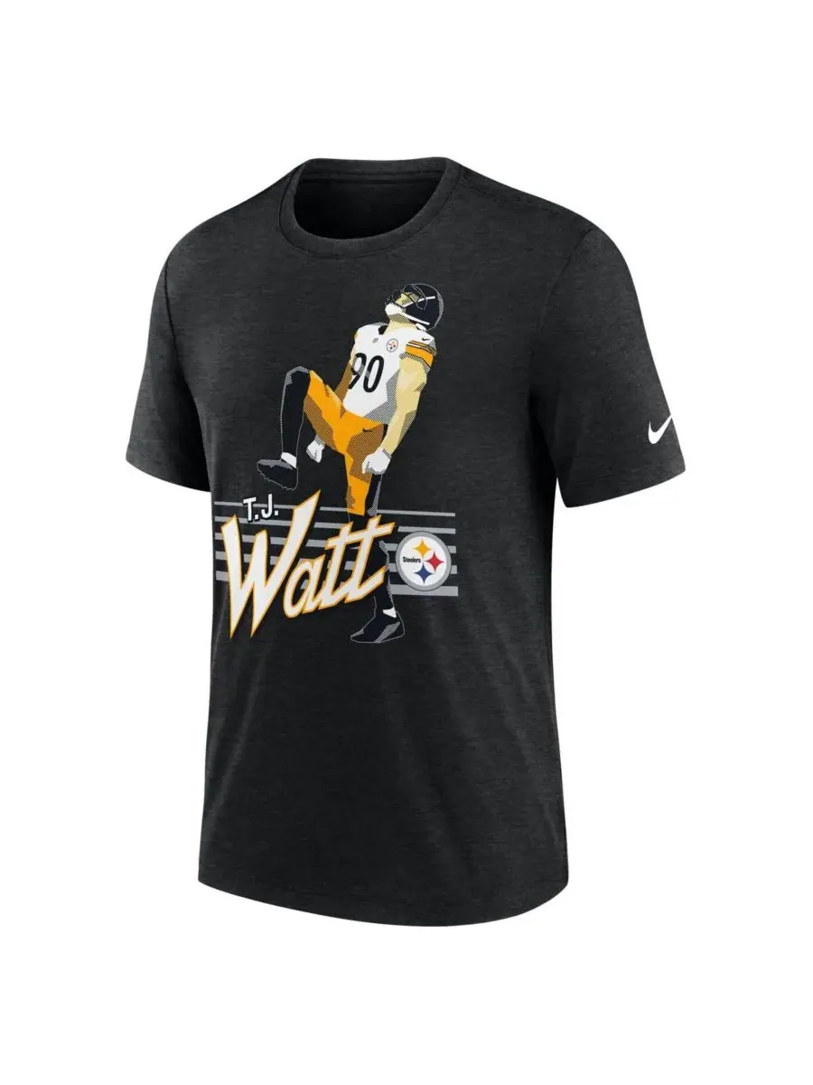 Nike Мужская футболка TJ Watt цвета «Хизер Блэк» с графическим изображением игрока команды — изображение 2 из 3, черный