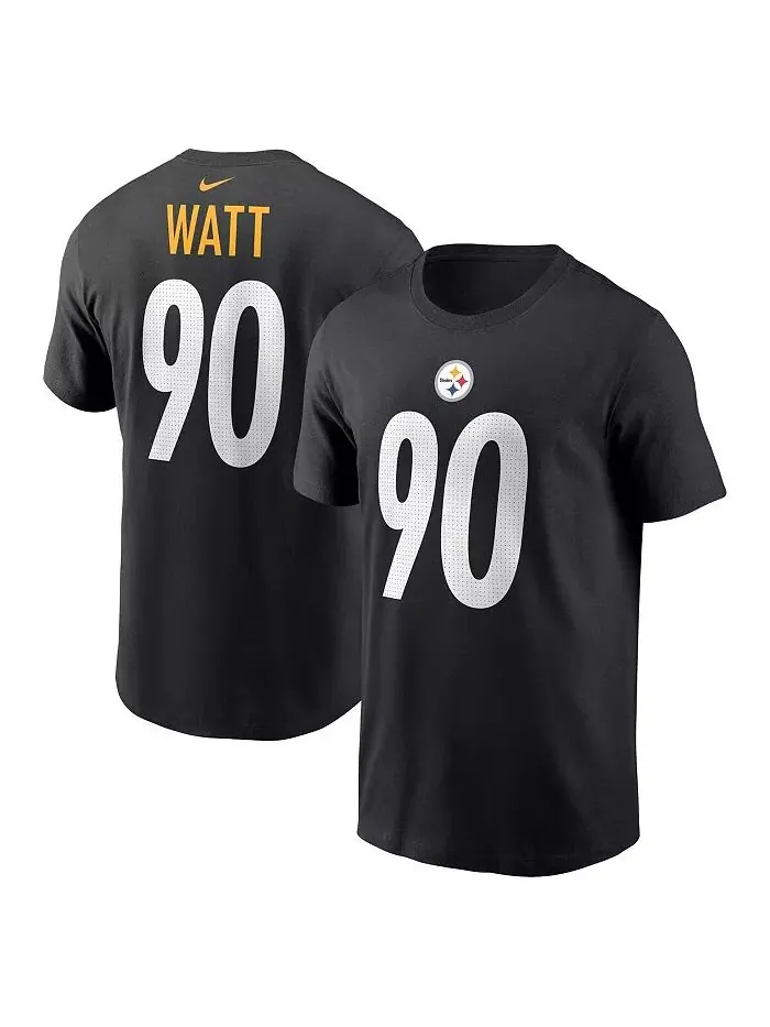 Мужская черная футболка TJ Watt Pittsburgh Steelers с именем и номером игрока Nike — изображение 1 из 3