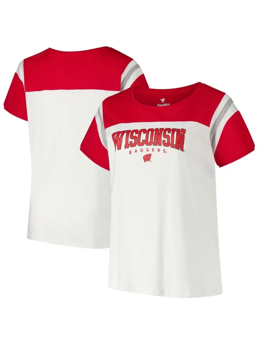 Fanatics Женская белая футболка большого размера с символикой команды Wisconsin Badgers — изображение 1 из 3, белый