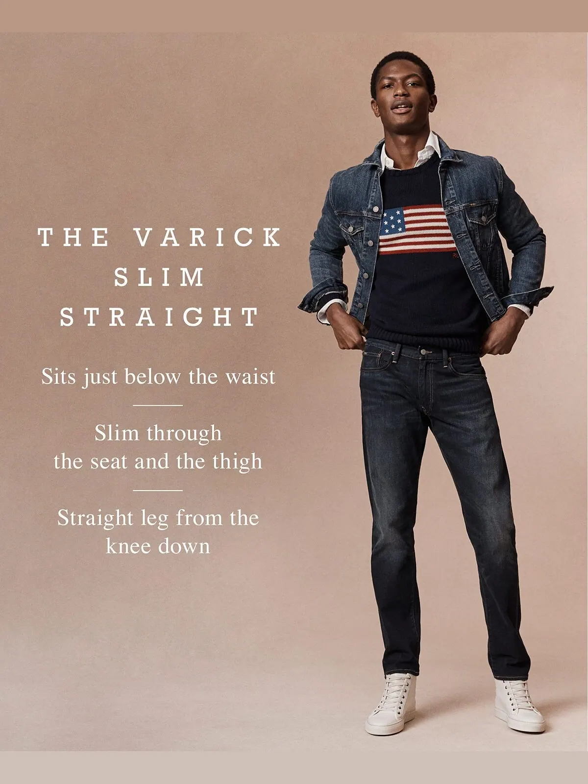 Мужские узкие прямые джинсы Varick Polo Ralph Lauren — изображение 14 из 14, белый