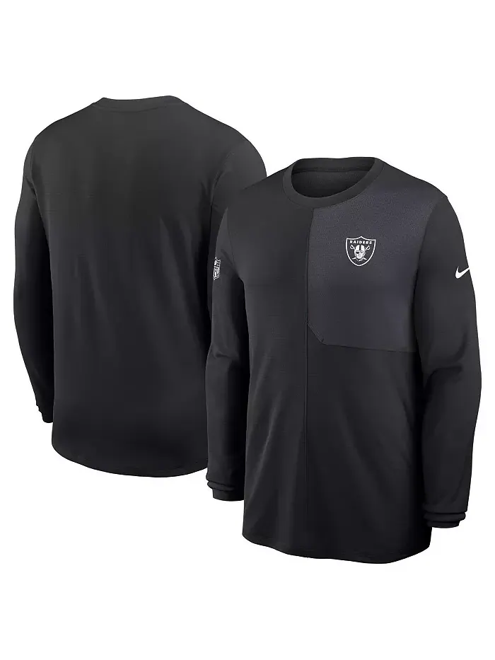 Мужская черная футболка с длинным рукавом Las Vegas Raiders Sideline Coach UV Performance Nike — изображение 1 из 3