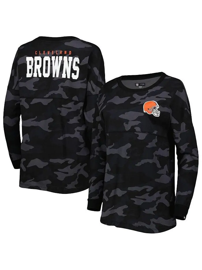 Женская черная футболка с камуфляжным принтом Cleveland Browns с длинным рукавом New Era