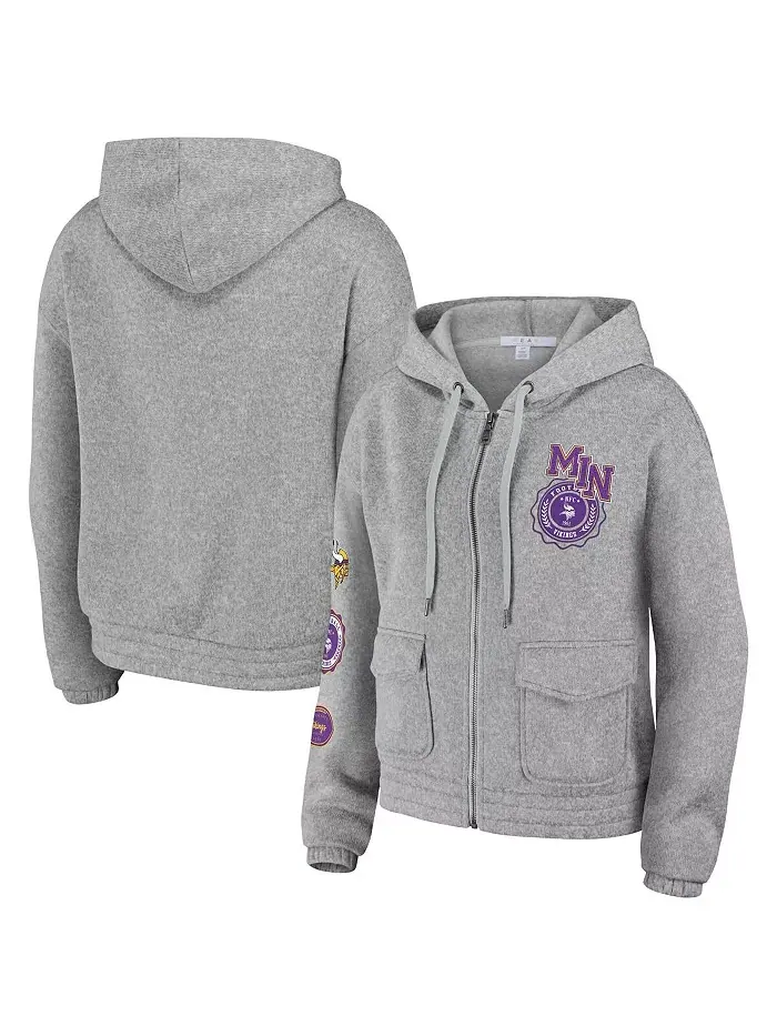 Женская толстовка с капюшоном Minnesota Vikings цвета «меланжевый серый» на молнии WEAR by Erin — изображение 1 из 3