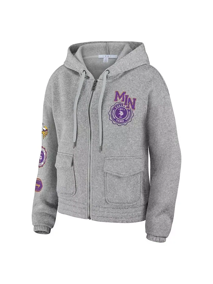 Женская толстовка с капюшоном Minnesota Vikings цвета «меланжевый серый» на молнии WEAR by Erin — изображение 2 из 3