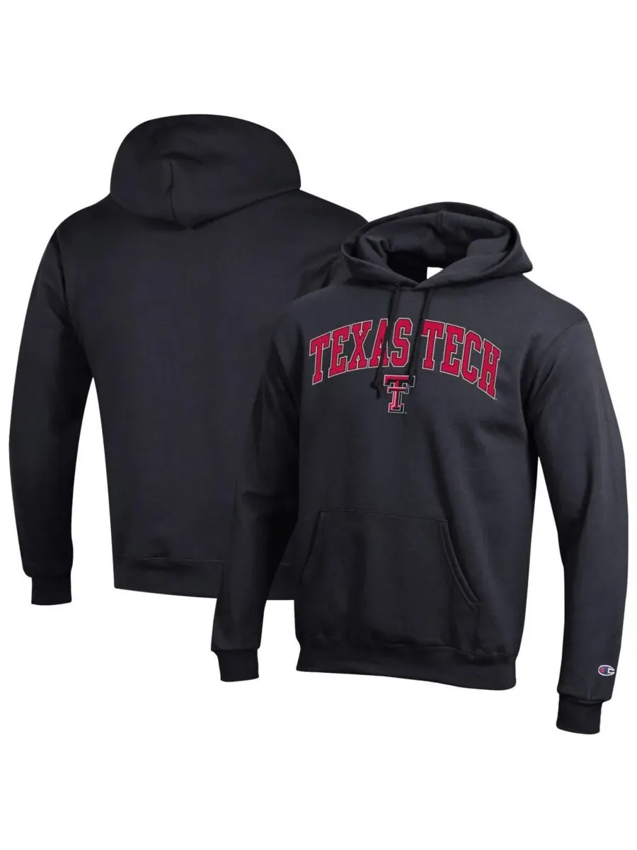 Champion Мужская черная толстовка с капюшоном Texas Tech Red Raiders с логотипом в виде арки — изображение 1 из 3, черный