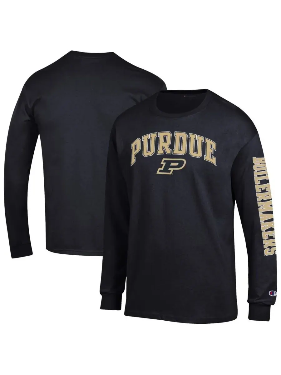 Champion Мужская черная футболка с длинным рукавом Purdue Boilermakers Arch Over Logo 2-Hit — изображение 1 из 3, черный