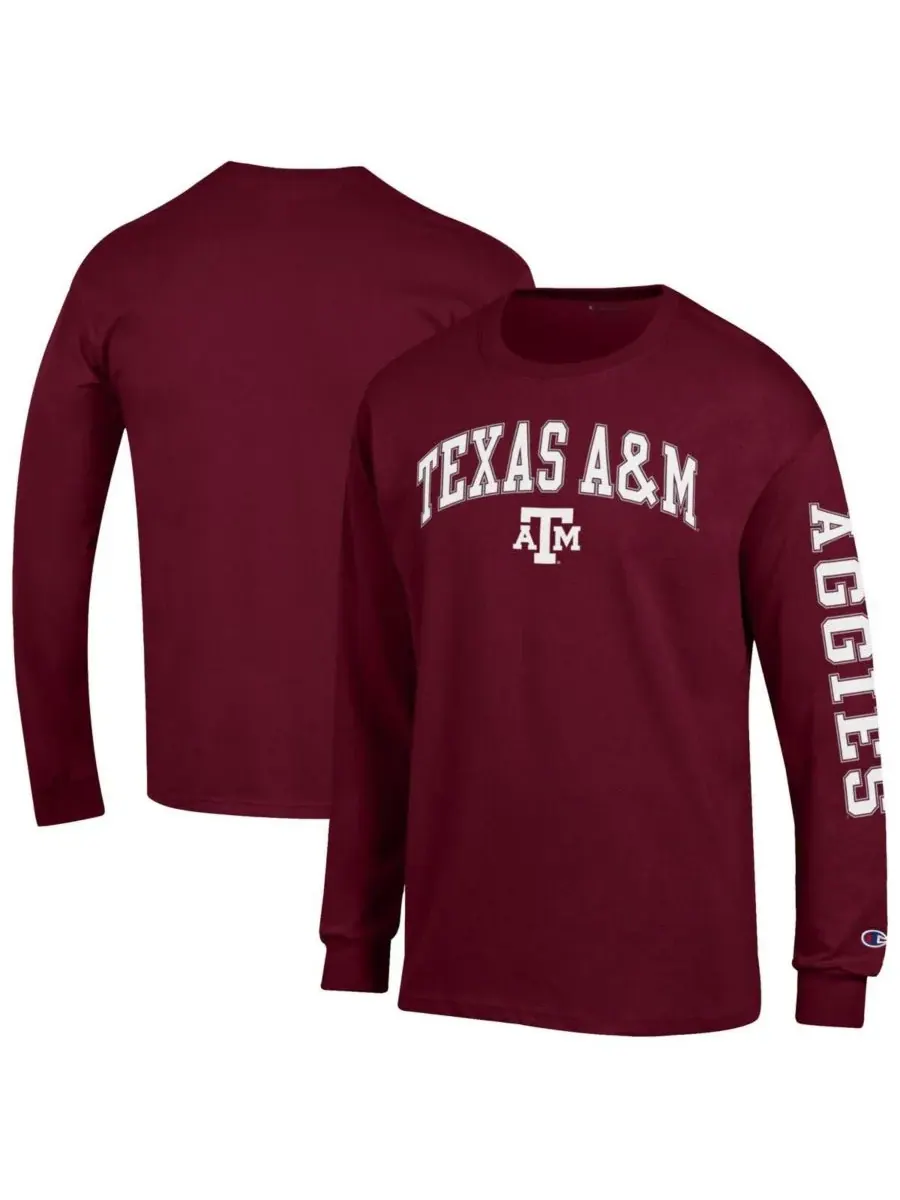 Champion Мужская бордовая футболка с длинным рукавом Texas A&M Aggies Arch Over Logo 2-Hit — изображение 1 из 3, коричневый