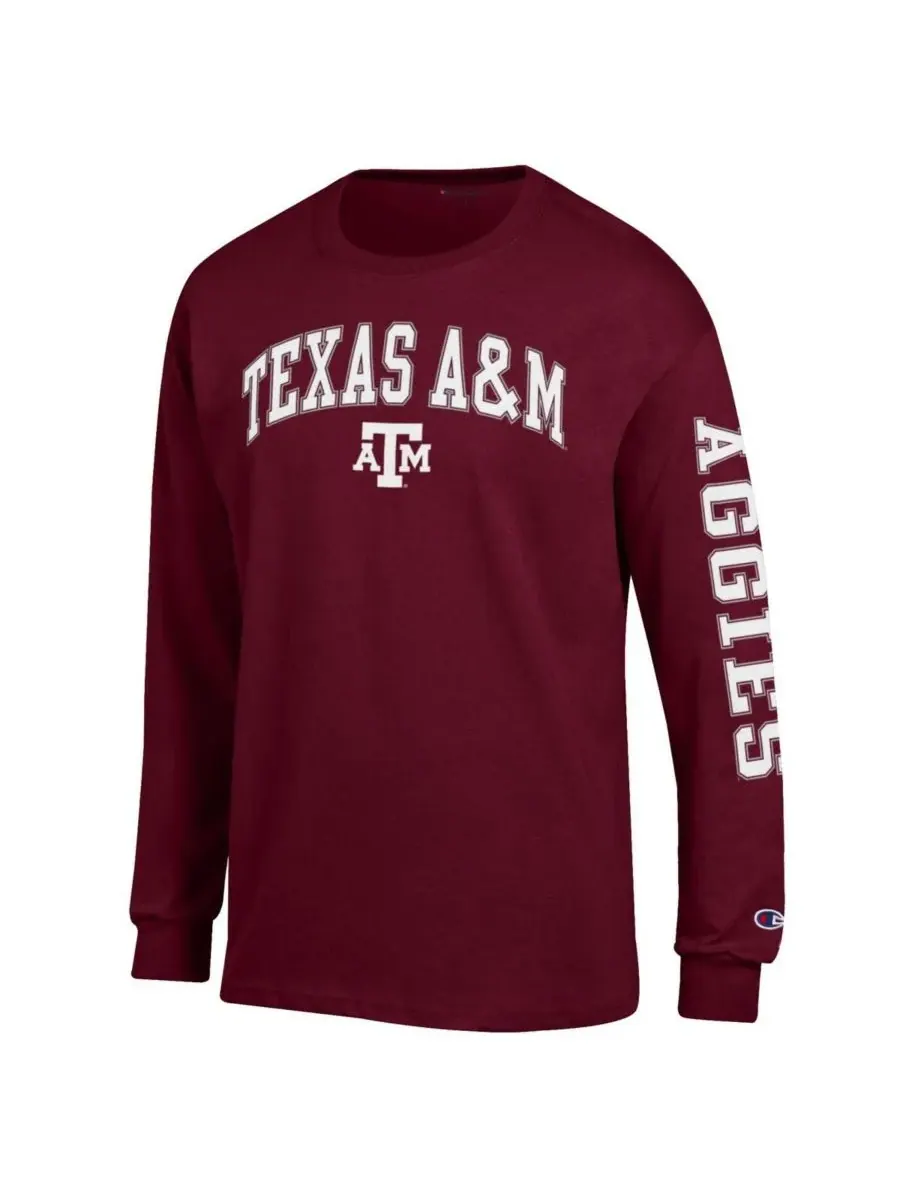 Champion Мужская бордовая футболка с длинным рукавом Texas A&M Aggies Arch Over Logo 2-Hit — изображение 3 из 3, коричневый