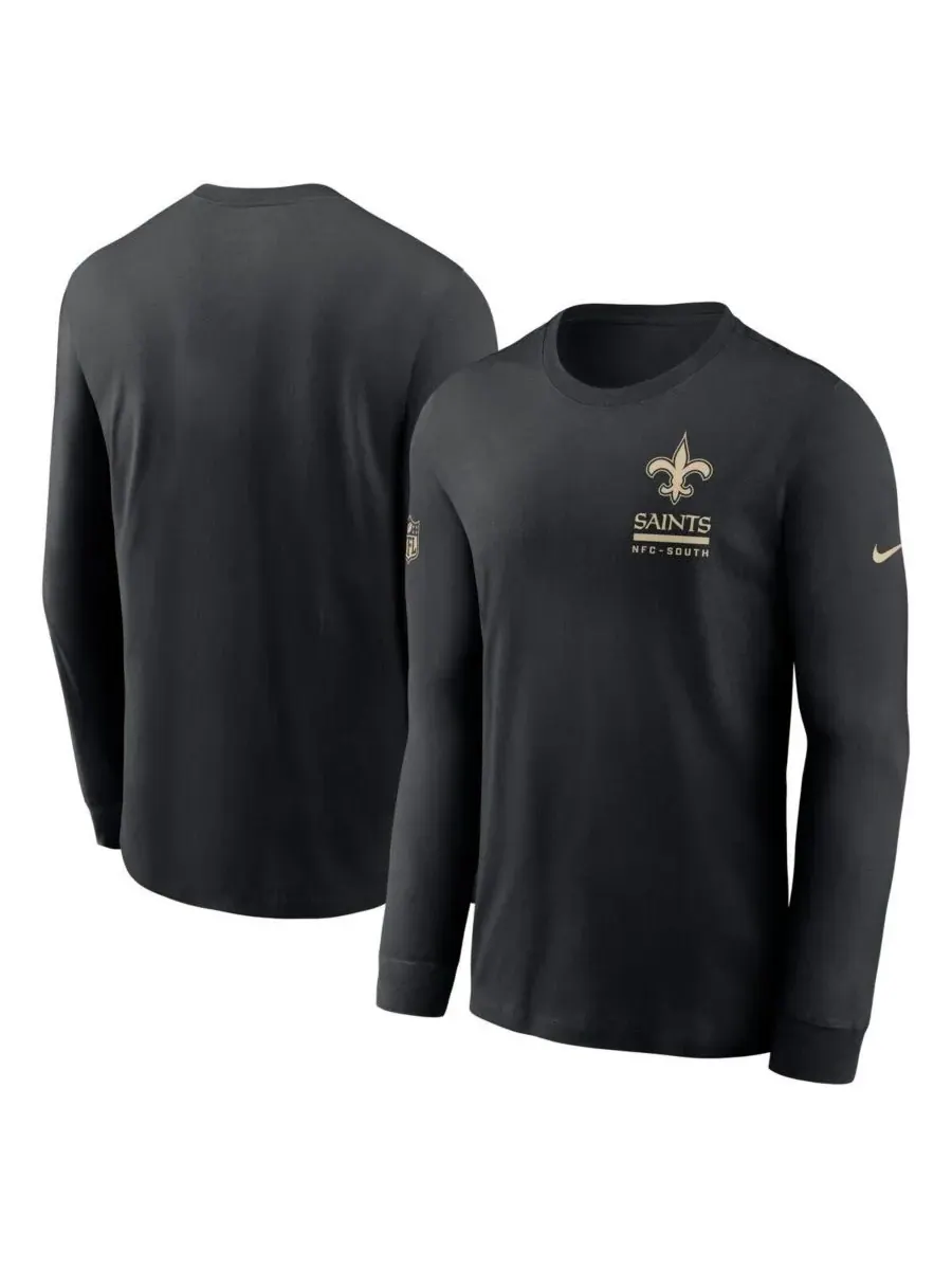 Nike Мужская черная футболка с длинным рукавом New Orleans Saints Sideline Performance — изображение 1 из 3, черный