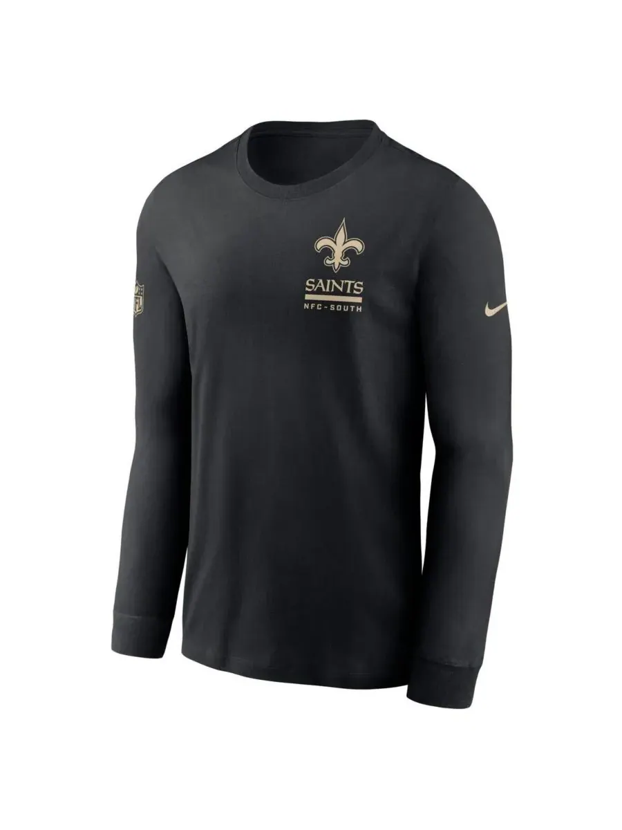 Nike Мужская черная футболка с длинным рукавом New Orleans Saints Sideline Performance — изображение 2 из 3, черный