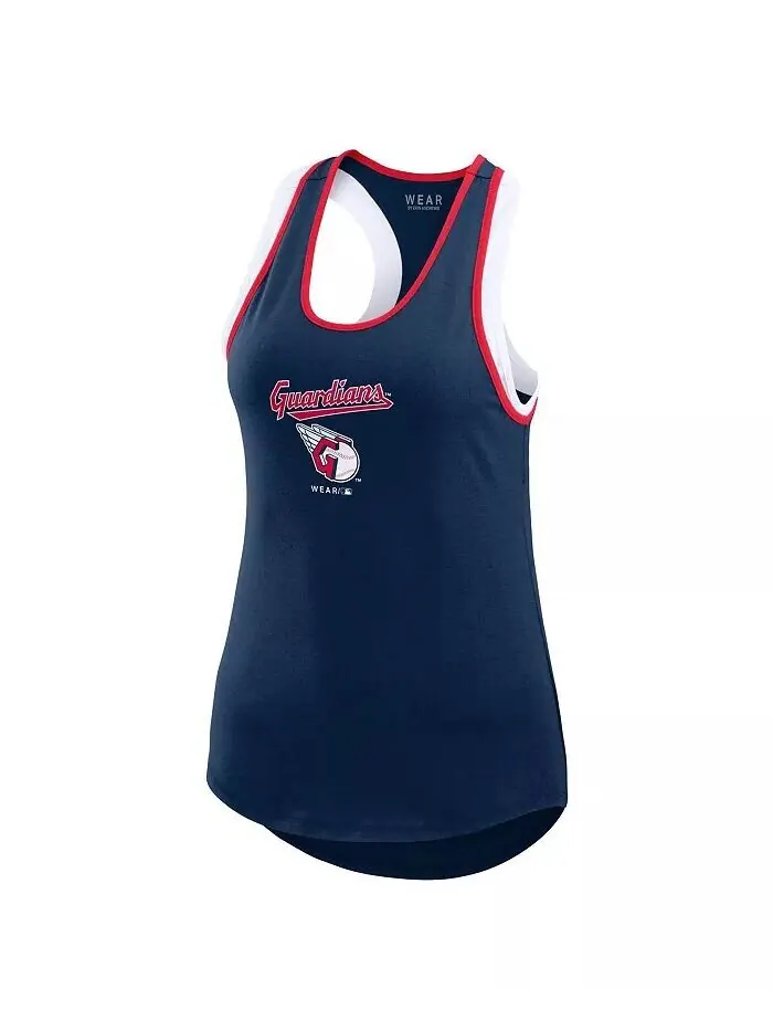 Женская темно-синяя майка-борцовка Cleveland Guardians Colorblock WEAR by Erin Andrews — изображение 2 из 4