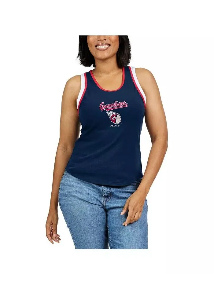 Женская темно-синяя майка-борцовка Cleveland Guardians Colorblock WEAR by Erin Andrews — изображение 4 из 4