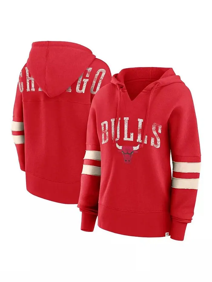 Женская красная состаренная толстовка с капюшоном Chicago Bulls Bold Move Dolman с V-образным — изображение 1 из 3