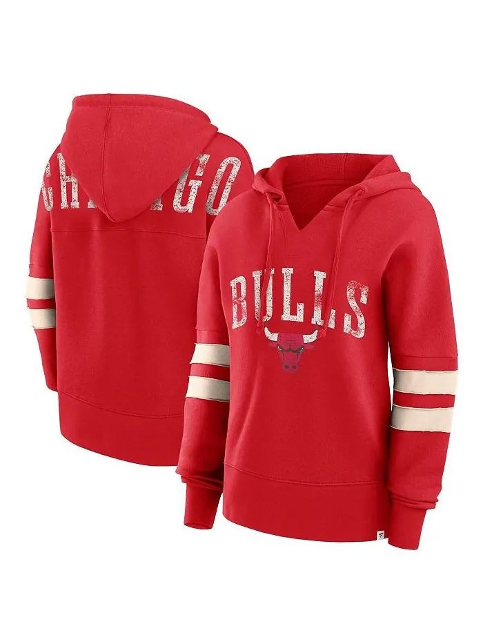 Женский красный рваный пуловер с капюшоном Chicago Bulls Bold Move Dolman с v-образным вырезом и — изображение 1 из 3