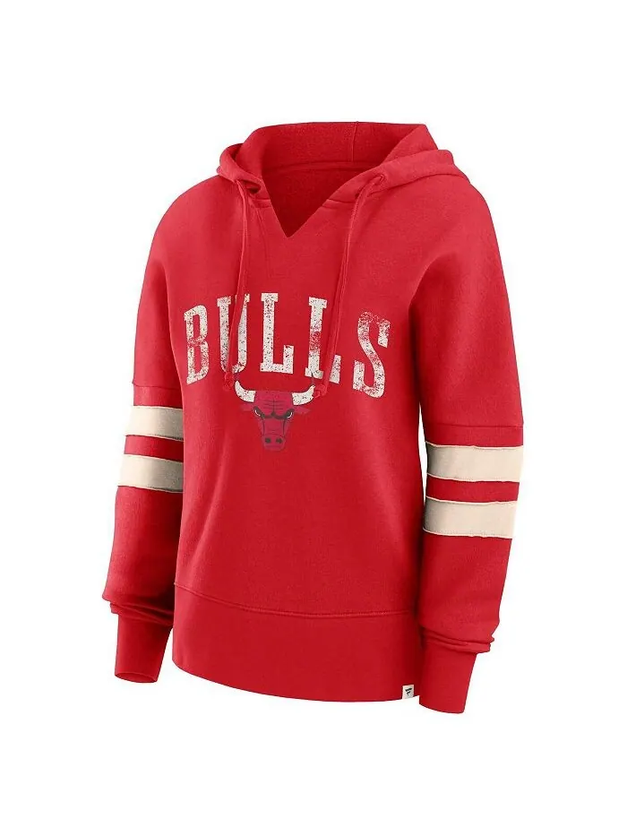 Женский красный рваный пуловер с капюшоном Chicago Bulls Bold Move Dolman с v-образным вырезом и — изображение 2 из 3