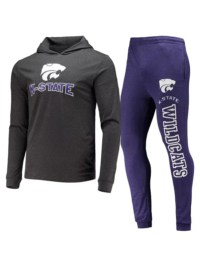 Мужской комплект худи с длинными рукавами и джоггеров Kansas State Wildcats в фиолетовом и — изображение 1 из 4