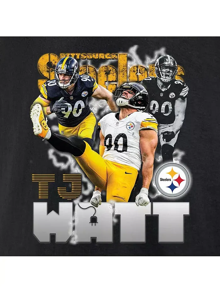 Мужская футболка с графическим принтом T.J. Watt Pittsburgh Steelers "Notorious Player" в черном — изображение 4 из 4