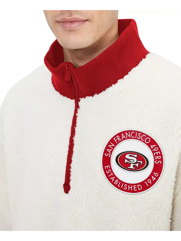 Мужская кремовая толстовка Jordan Sherpa с молнией до середины груди San Francisco 49ers Tommy — изображение 3 из 3