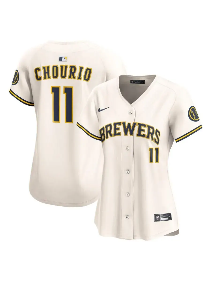 Nike Женская кремовая домашняя футболка Jackson Chourio Milwaukee Brewers, ограниченная серия — изображение 1 из 3, бежевый