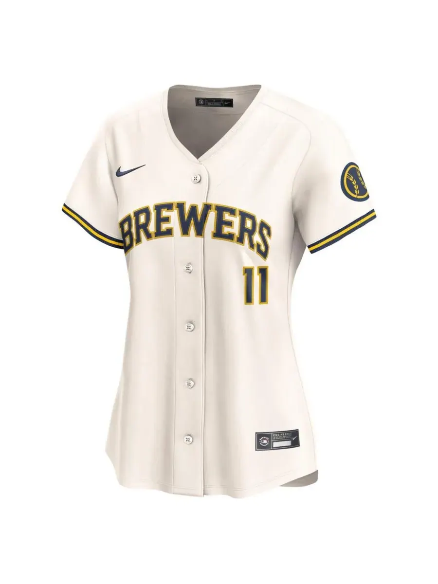 Nike Женская кремовая домашняя футболка Jackson Chourio Milwaukee Brewers, ограниченная серия — изображение 2 из 3, бежевый