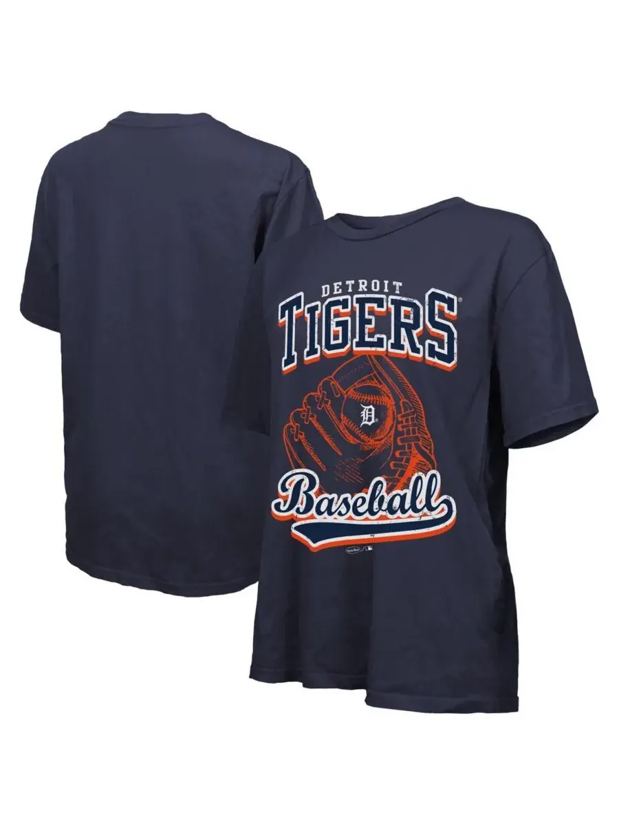 Majestic Женская темно-синяя футболка Detroit Tigers оверсайз с изображением первой базы — изображение 1 из 3, темно-синий