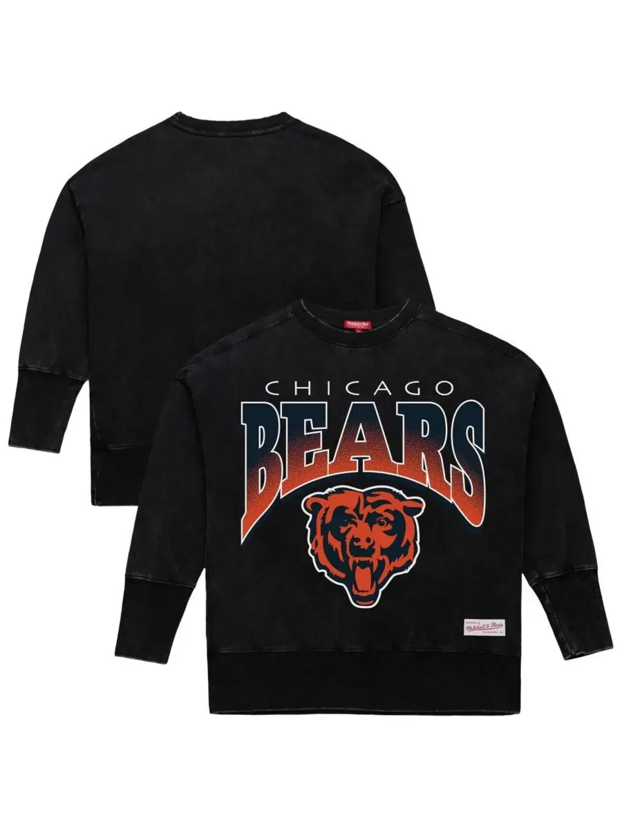 Mitchell & Ness Женская черная толстовка с круглым вырезом Chicago Bears Delineate Mineral Wash — изображение 1 из 3, черный