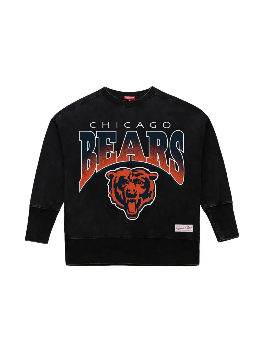 Mitchell & Ness Женская черная толстовка с круглым вырезом Chicago Bears Delineate Mineral Wash — изображение 2 из 3, черный