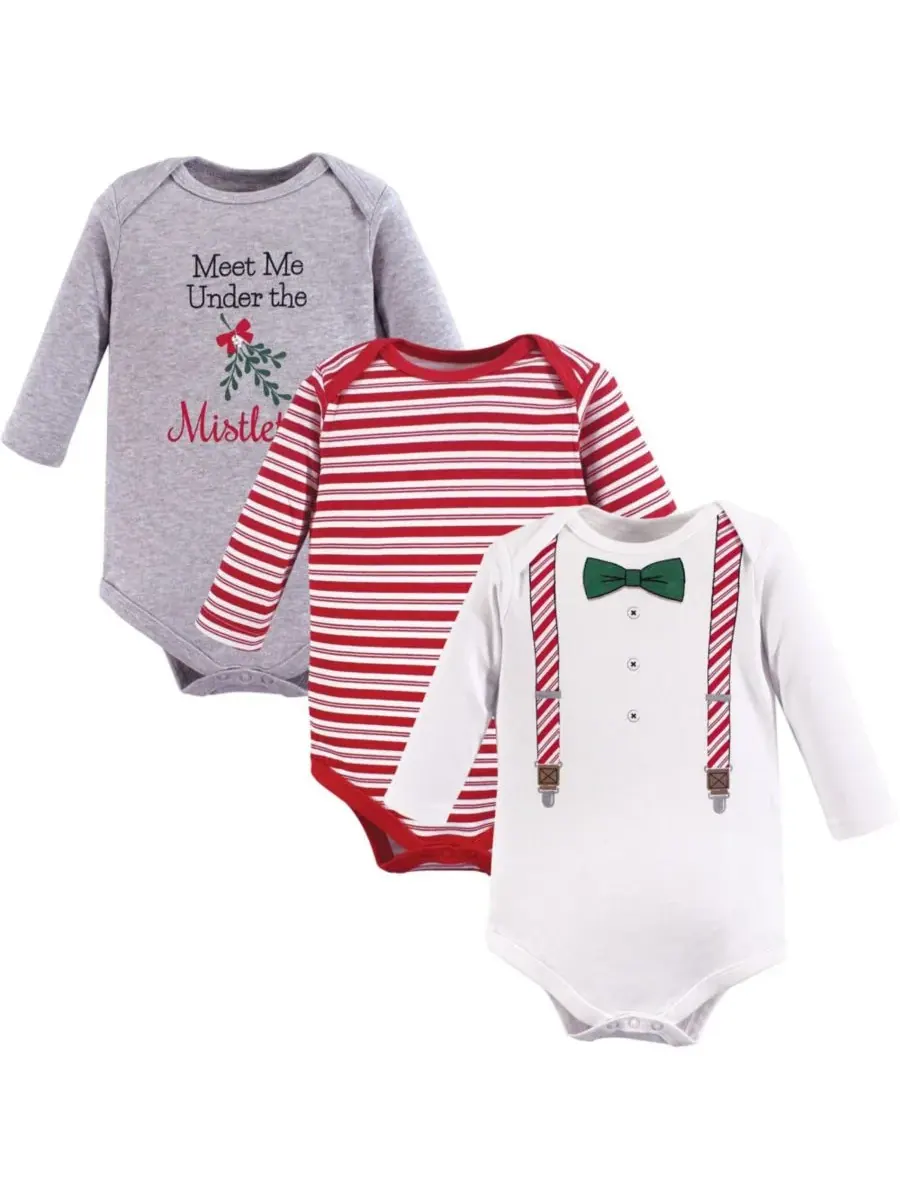 Набор из 3 боди с длинными рукавами Treasure Little Treasure, Christmas Suspenders — изображение 1 из 2