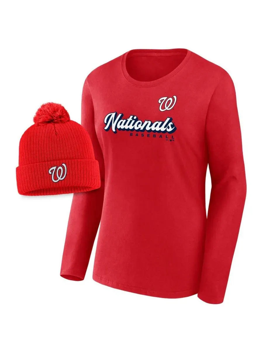 Женский красный комплект: футболка с длинными рукавами Washington Nationals Run The Bases и вязаная — изображение 1 из 4